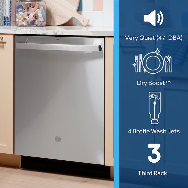 GE® ENERGY STAR® Fingerprint Resistant Top Control with Stainless Steel Interior Dishwasher with Sanitize Cycle - GDT650SYVFS