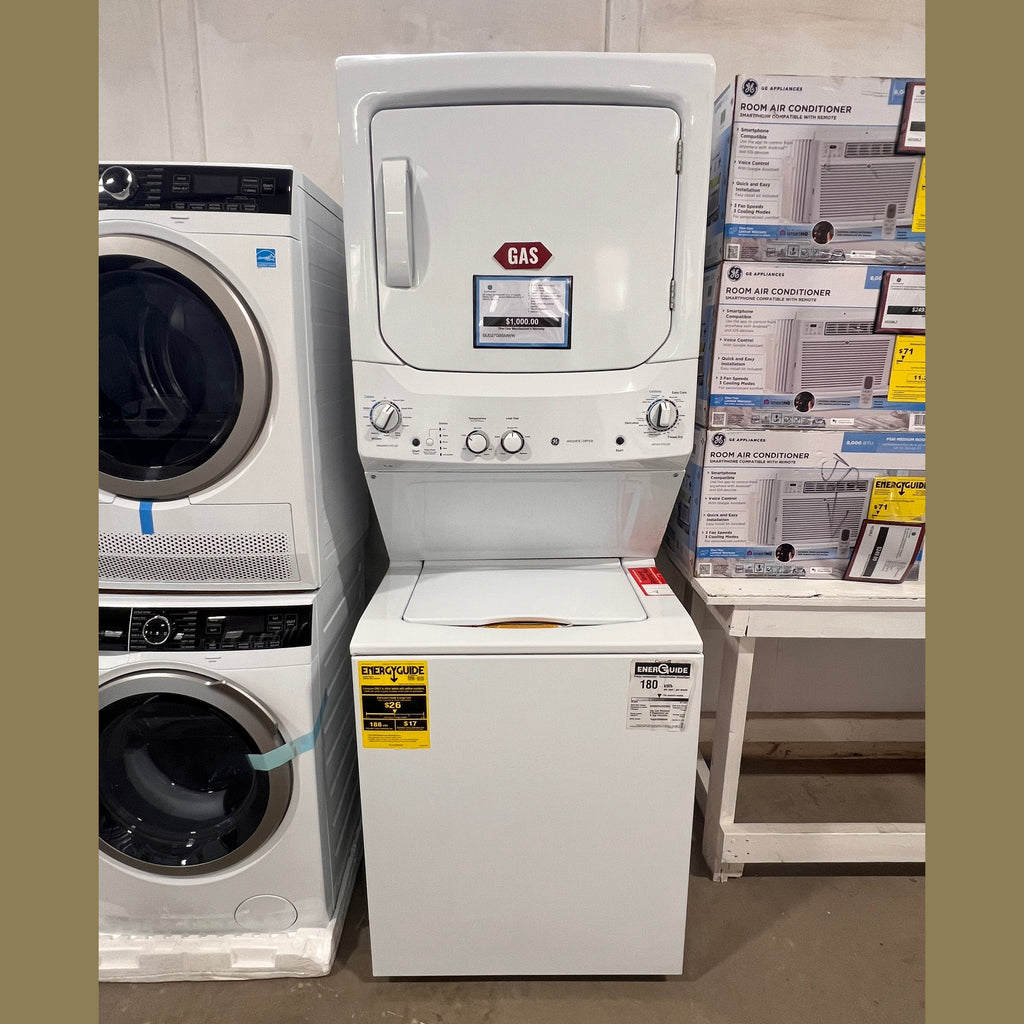 GE Unitized Spacemaker® 3.8 cu. ft. Capacity Washer with Stainless Steel Basket and 5.9 cu. ft. Capacity Gas Dryer - GUD27GSSMWW