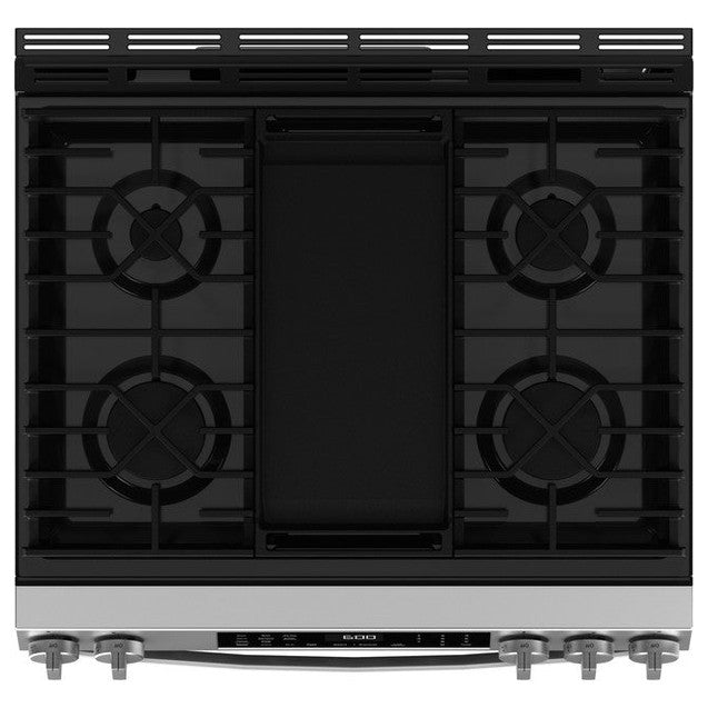 GE® 30" Slide-In Front-Control Convection Gas Range with No Preheat Air Fry and EasyWash™ Oven Tray - GGS600AVFS