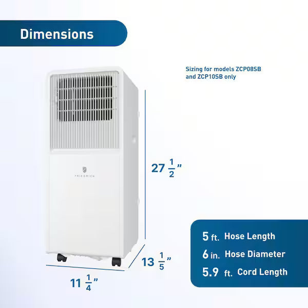 Friedrich ZoneAire Compact 8,000 BTU Single-Hose Smart Portable Air Conditioner - ZCP08SB