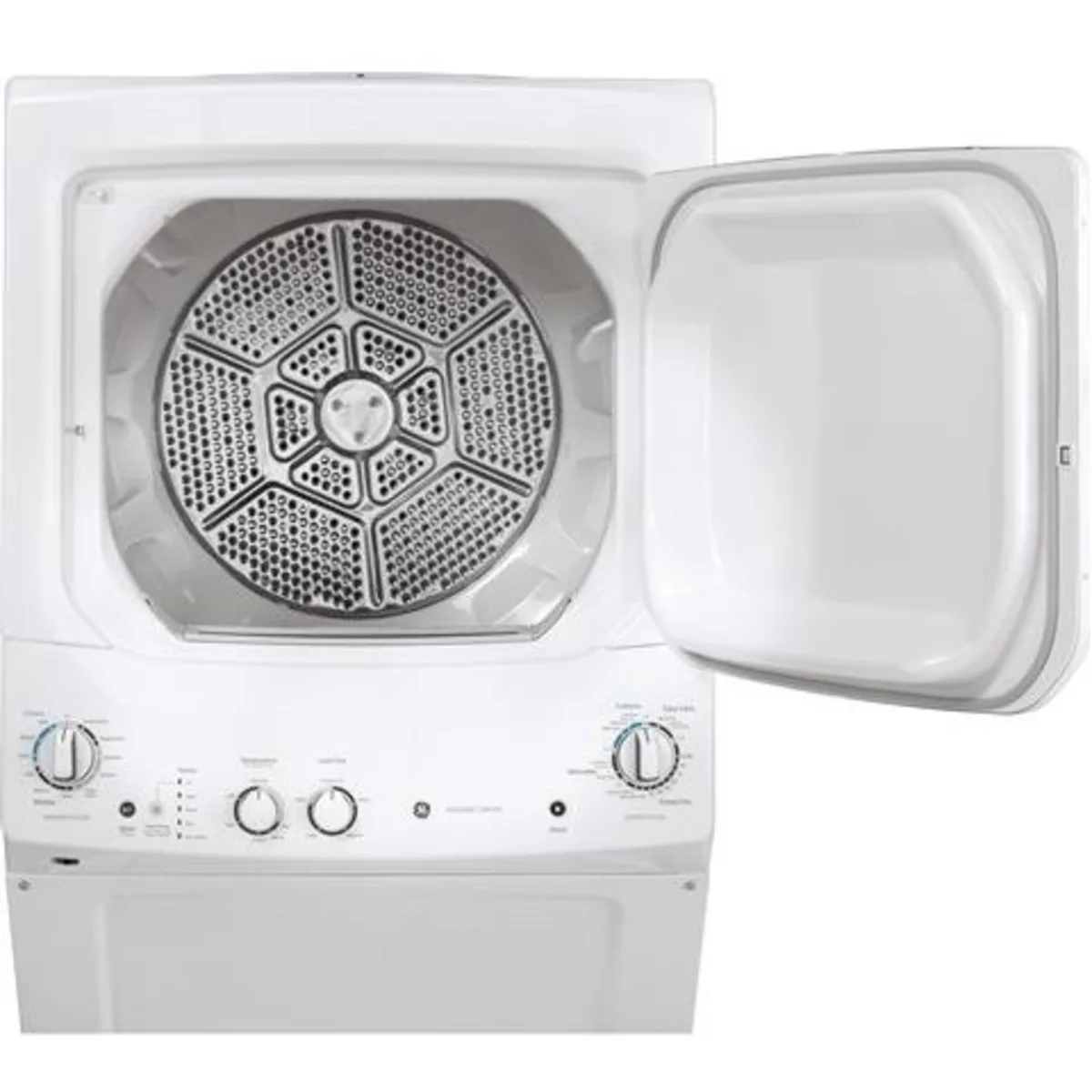 GE Unitized Spacemaker® 3.8 cu. ft. Capacity Washer with Stainless Steel Basket and 5.9 cu. ft. Capacity Gas Dryer - GUD27GSSMWW