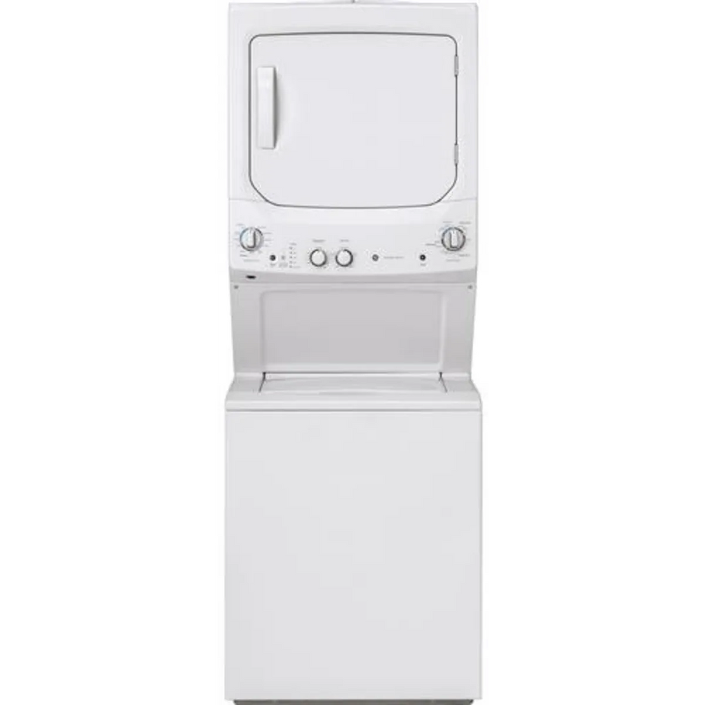 GE Unitized Spacemaker® 3.8 cu. ft. Capacity Washer with Stainless Steel Basket and 5.9 cu. ft. Capacity Gas Dryer - GUD27GSSMWW