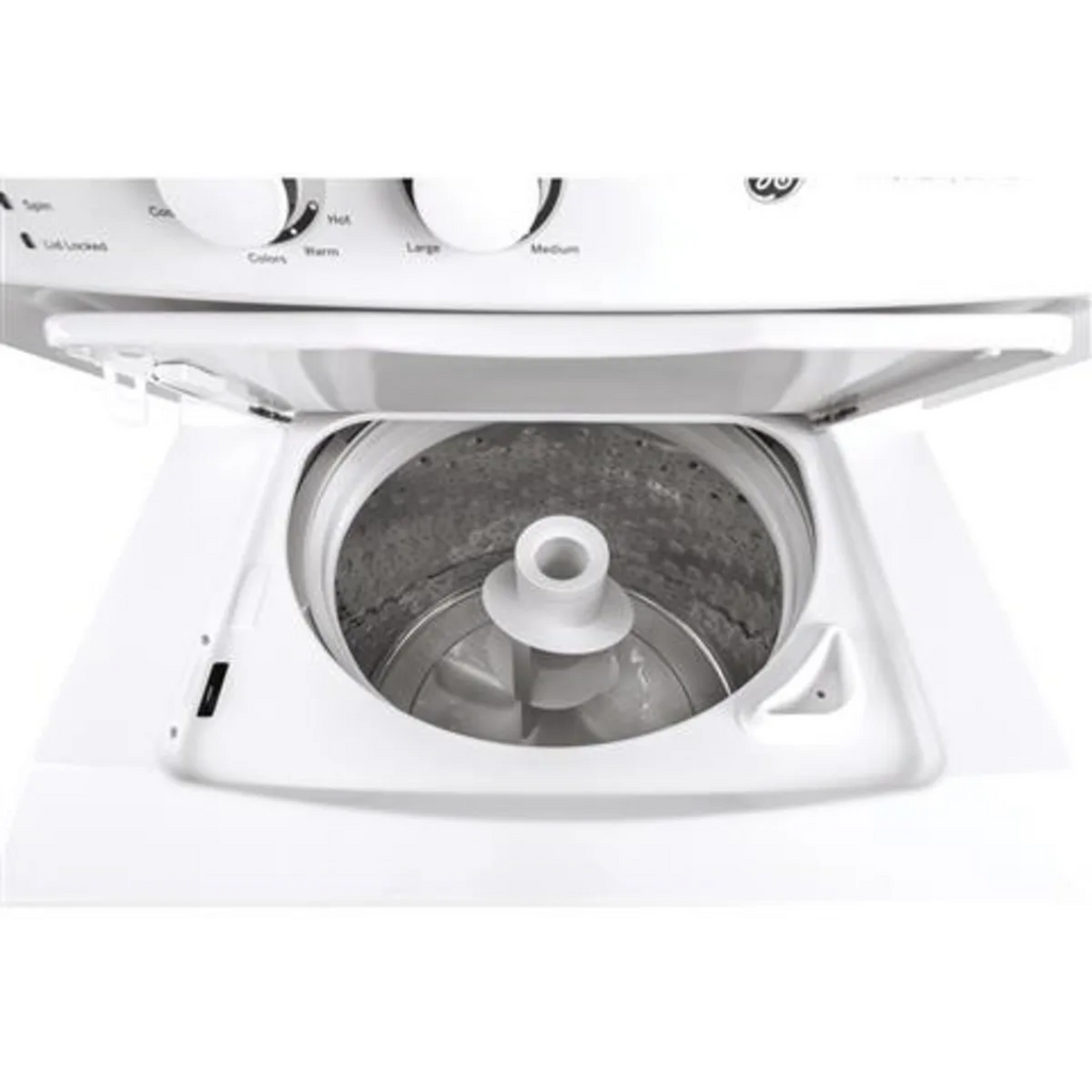 GE Unitized Spacemaker® 3.8 cu. ft. Capacity Washer with Stainless Steel Basket and 5.9 cu. ft. Capacity Gas Dryer - GUD27GSSMWW